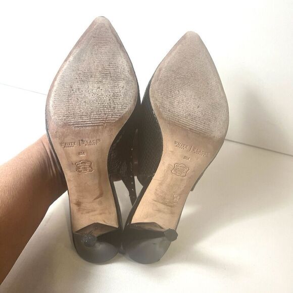 White House Black Market Womens 8M Black Leather Heel Slip On Sling Back Studded - Picture 9 of 13